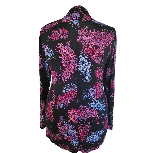 Lane Bryant Cardigan 18/20 Black Pink Floral Open Front Waterfall Excellent - Picture 5 of 8